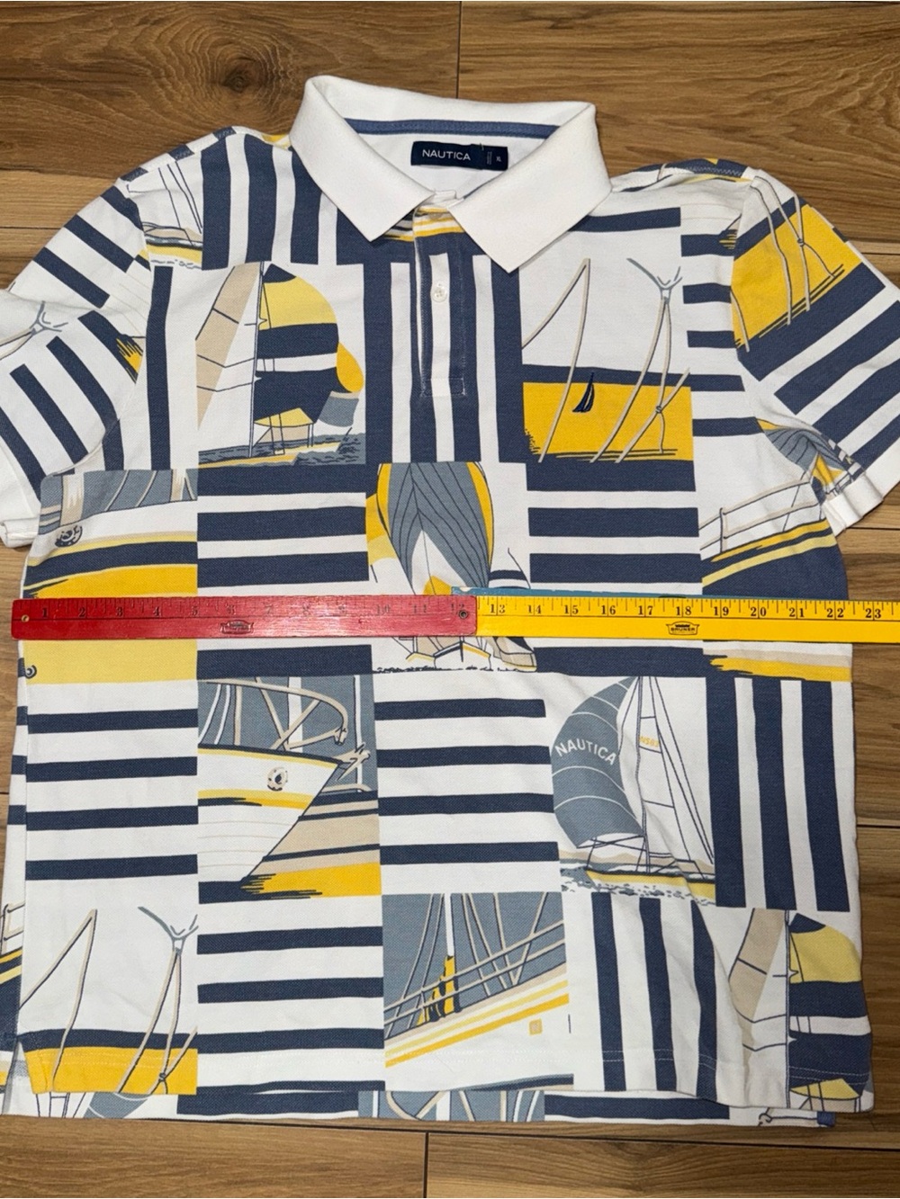 Vintage 90s Nautica Polo All Over Print Sailing Nautical Medium Pre Shrunk’ Box